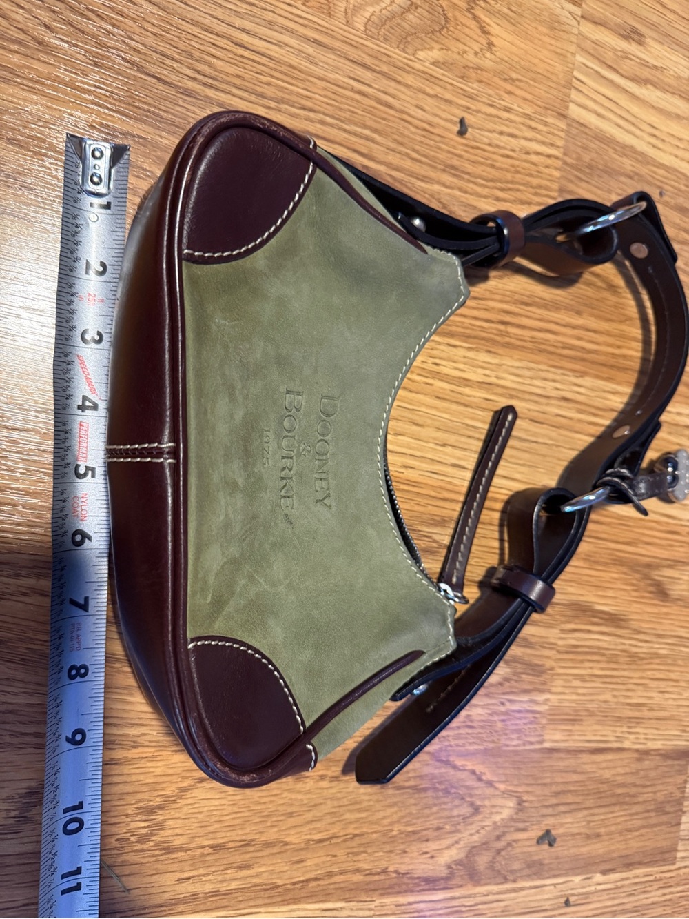 Dooney & Bourke Olive and Brown Leather Trim Belt Bag